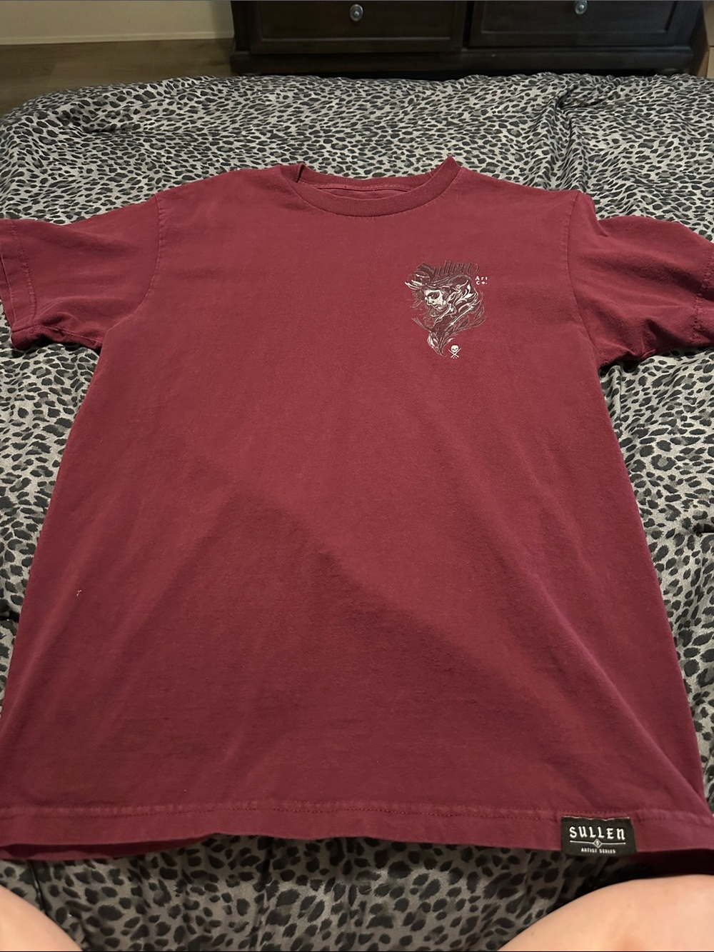 Sullen Men's Short Sleeve Tee in Burgundy with Skull Graphic